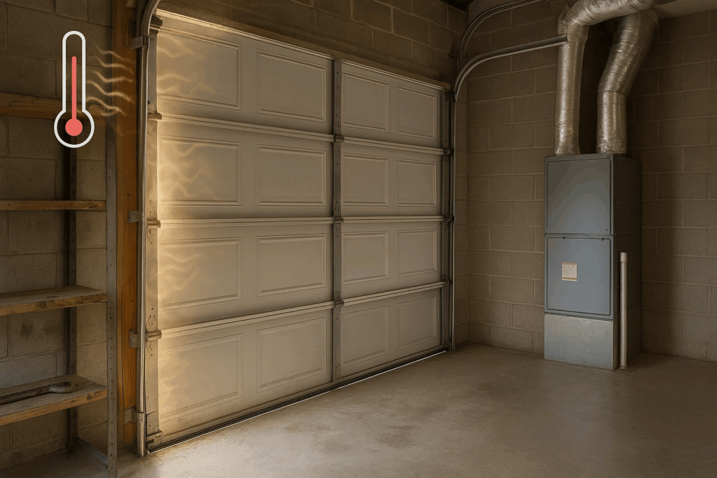 Improve Energy Savings With Garage Door Weather Stripping In Beacon Falls 3 Unsealed garage door letting in heat and drafts, showing poor weatherproofing and energy loss.
